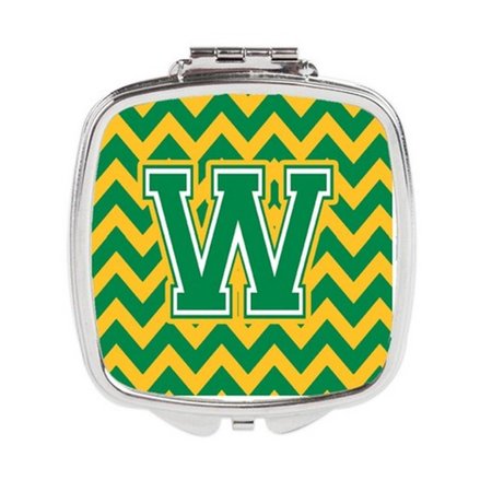 CAROLINES TREASURES Letter W Chevron Green and Gold Compact Mirror CJ1059-WSCM